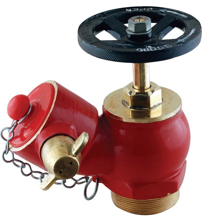 GM 63mm Hydrant Valve Oblique Type 63mm MBSP Inlet x 63mm FI with PVC Cap Brass Chain